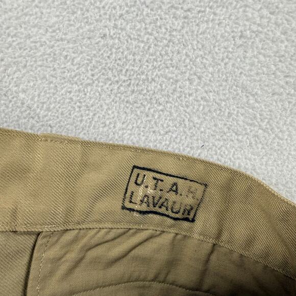 Vintage French Military Shorts Mens 34 Brown Khaki Pleated Button Fly 7" m52 50s - Picture 8 of 11